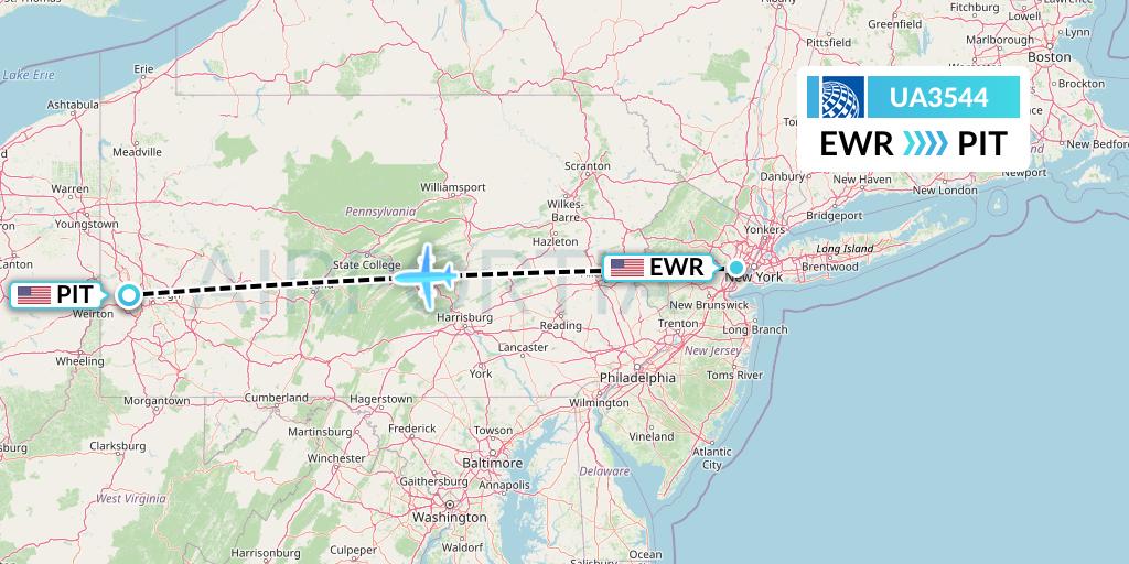 UA3544 United Airlines Flight Map: New York to Pittsburgh