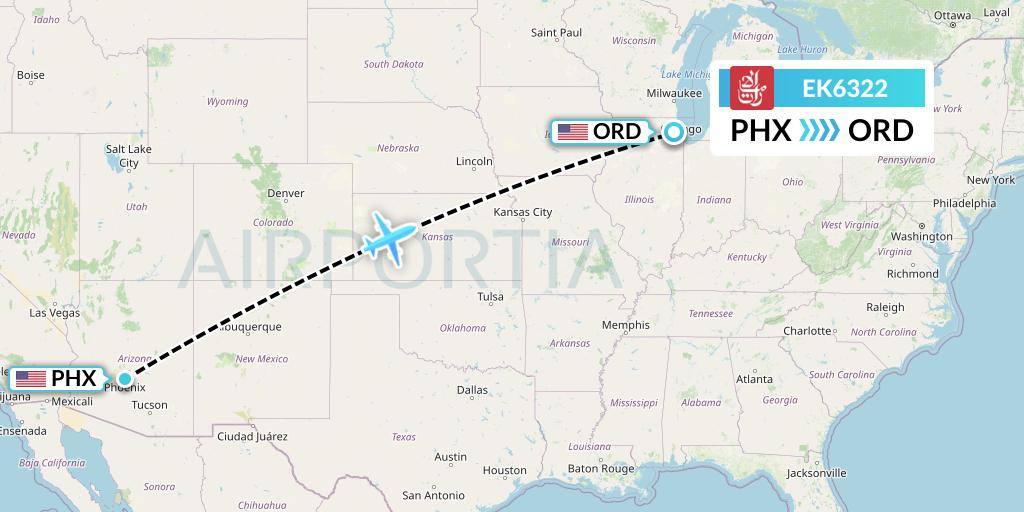 EK6322 Emirates Flight Map: Phoenix to Chicago