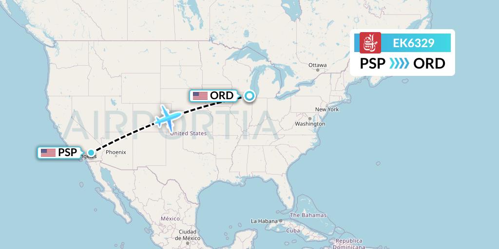 EK6329 Emirates Flight Map: Palm Springs to Chicago