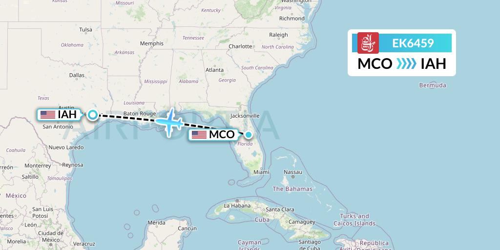 EK6459 Emirates Flight Map: Orlando to Houston