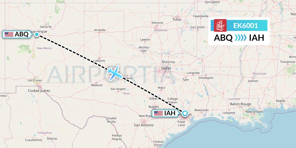 EK6001 Emirates Flight Map: Albuquerque to Houston