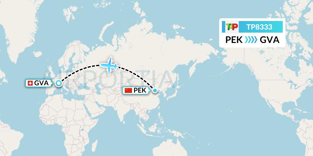 TP8333 TAP Portugal Flight Map: Beijing to Geneva