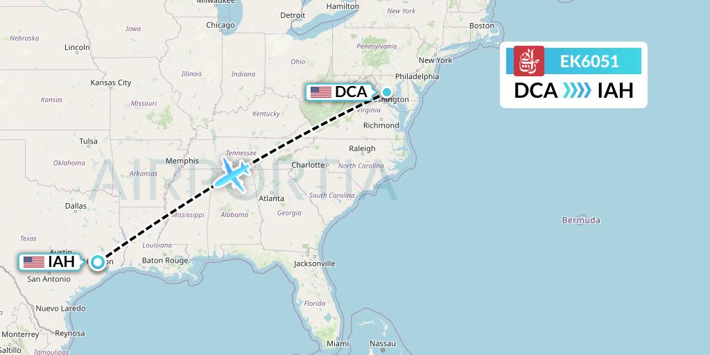 EK6051 Emirates Flight Map: Washington to Houston