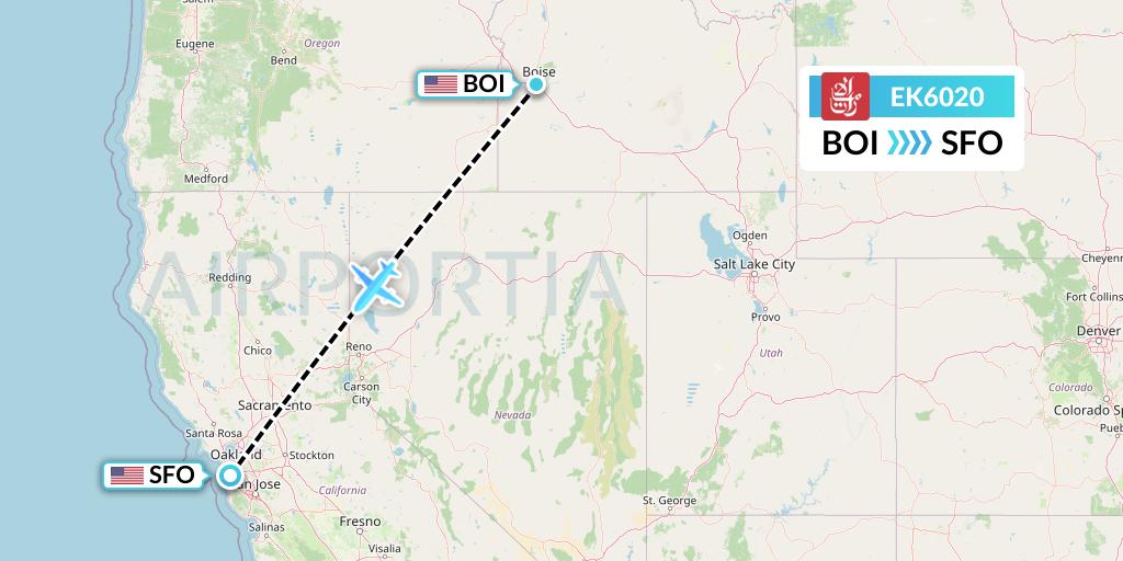 EK6020 Emirates Flight Map: Boise to San Francisco