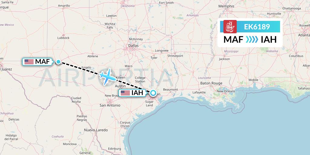 EK6189 Emirates Flight Map: Midland to Houston
