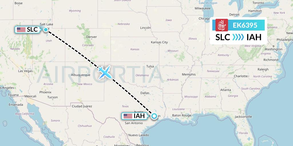 EK6395 Emirates Flight Map: Salt Lake City to Houston