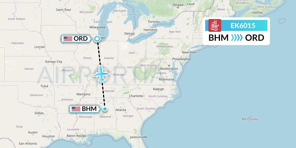 EK6015 Emirates Flight Map: Birmingham to Chicago
