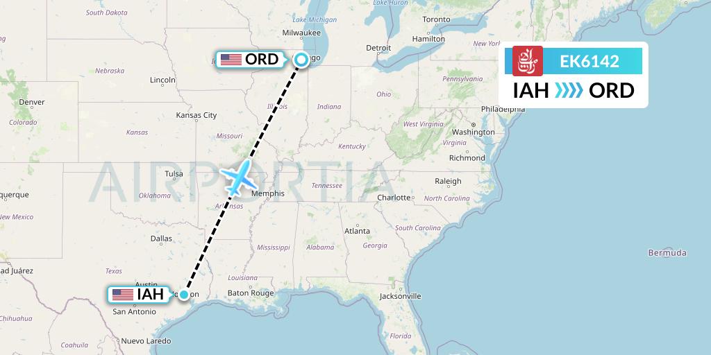 EK6142 Emirates Flight Map: Houston to Chicago