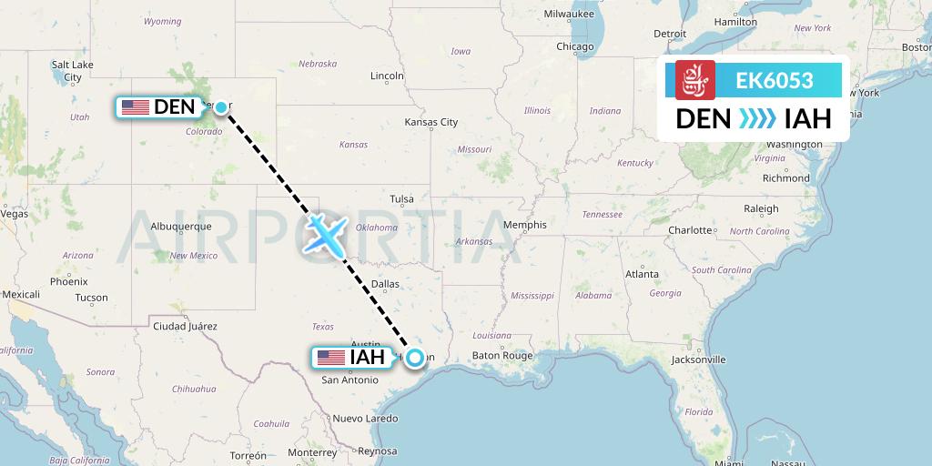 EK6053 Emirates Flight Map: Denver to Houston