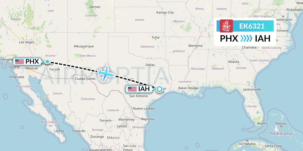 EK6321 Emirates Flight Map: Phoenix to Houston