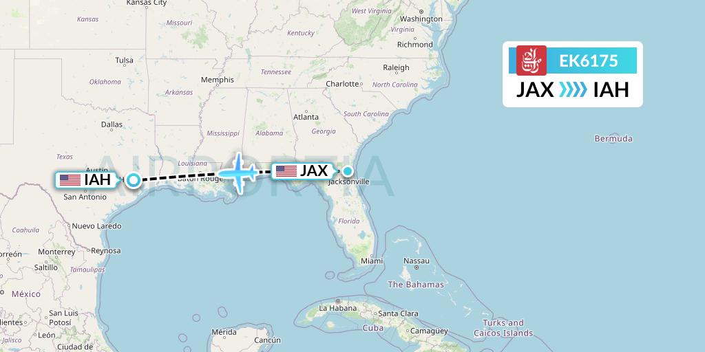 EK6175 Emirates Flight Map: Jacksonville to Houston