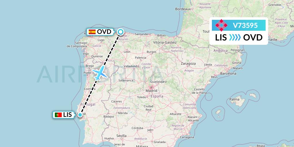 V73595 Volotea Flight Map: Lisbon to Asturias