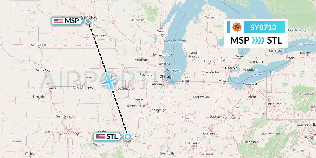 SY8713 Sun Country Airlines Flight Map: Minneapolis to St. Louis