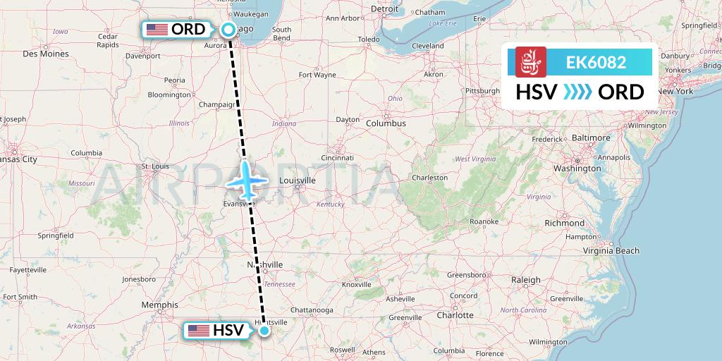 EK6082 Emirates Flight Map: Huntsville to Chicago
