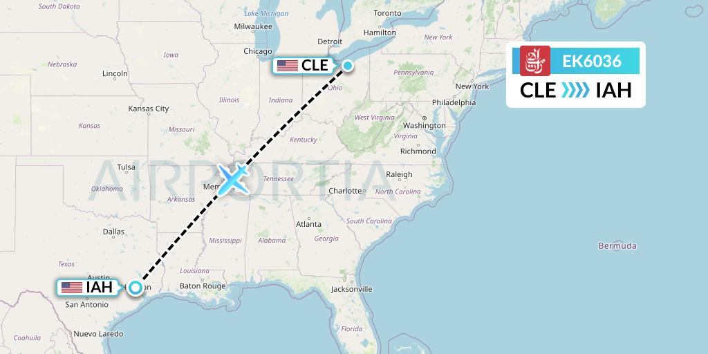 EK6036 Emirates Flight Map: Cleveland to Houston