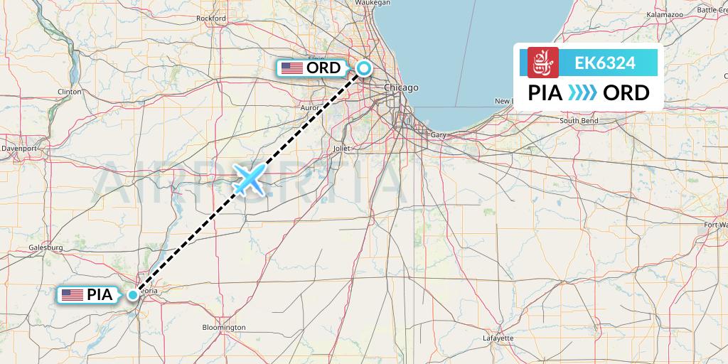 EK6324 Emirates Flight Map: Peoria to Chicago