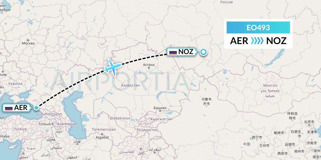 EO493 Pegas Fly Flight Map: Sochi to Novokuznetsk