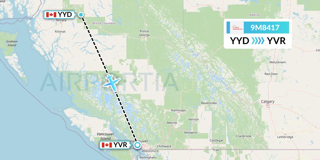 9M8417 Central Mountain Air Flight Map: Smithers to Vancouver
