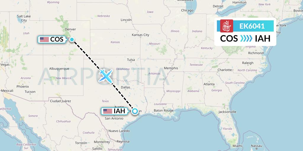 EK6041 Emirates Flight Map: Colorado Springs to Houston