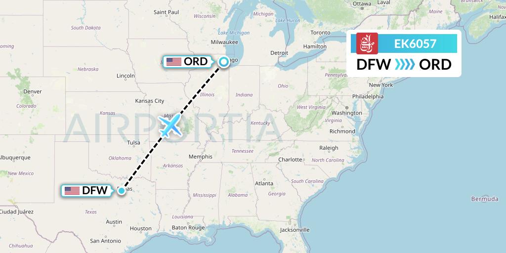 EK6057 Emirates Flight Map: Dallas to Chicago