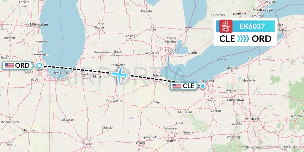 EK6037 Emirates Flight Map: Cleveland to Chicago