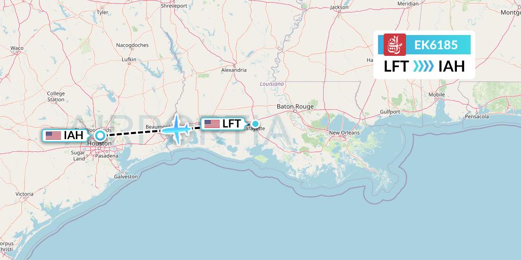 EK6185 Emirates Flight Map: Lafayette to Houston