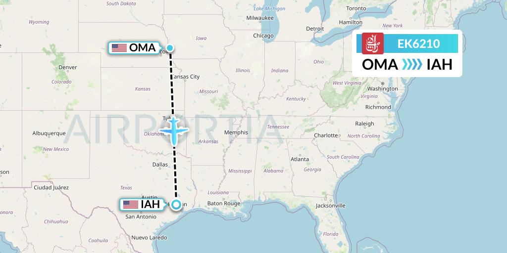 EK6210 Emirates Flight Map: Omaha to Houston