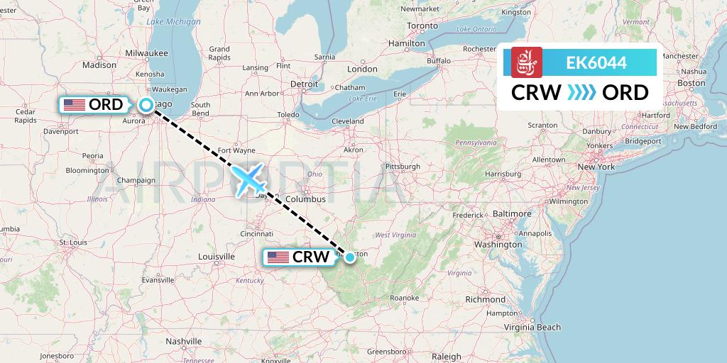 EK6044 Emirates Flight Map: Charleston to Chicago