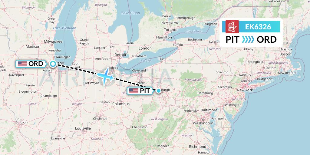 EK6326 Emirates Flight Map: Pittsburgh to Chicago