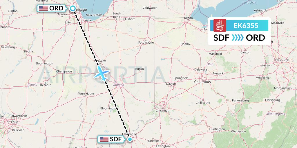 EK6355 Emirates Flight Map: Louisville to Chicago