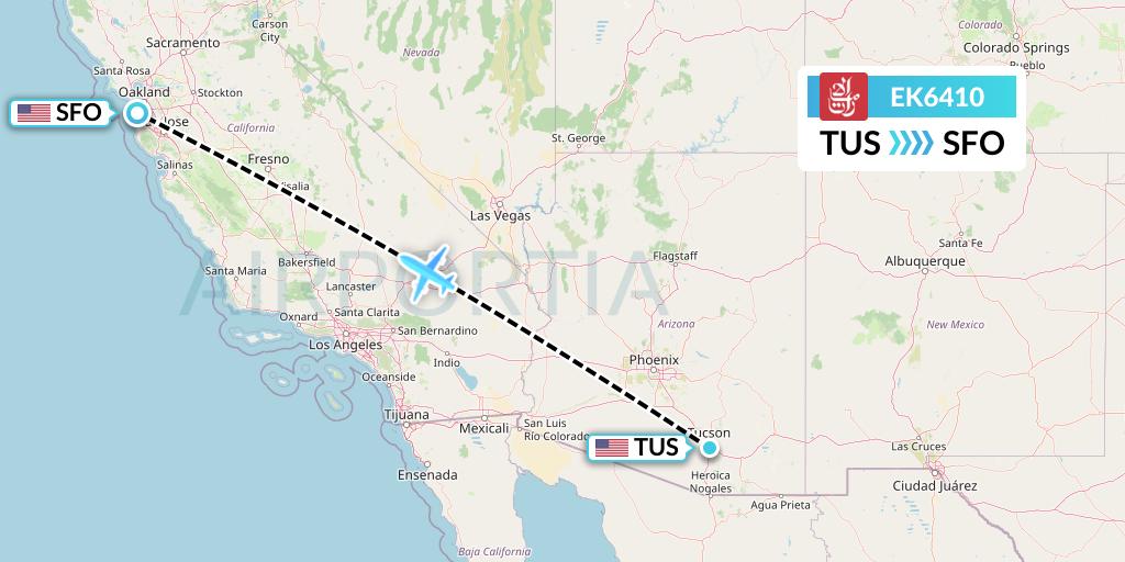 EK6410 Emirates Flight Map: Tucson to San Francisco