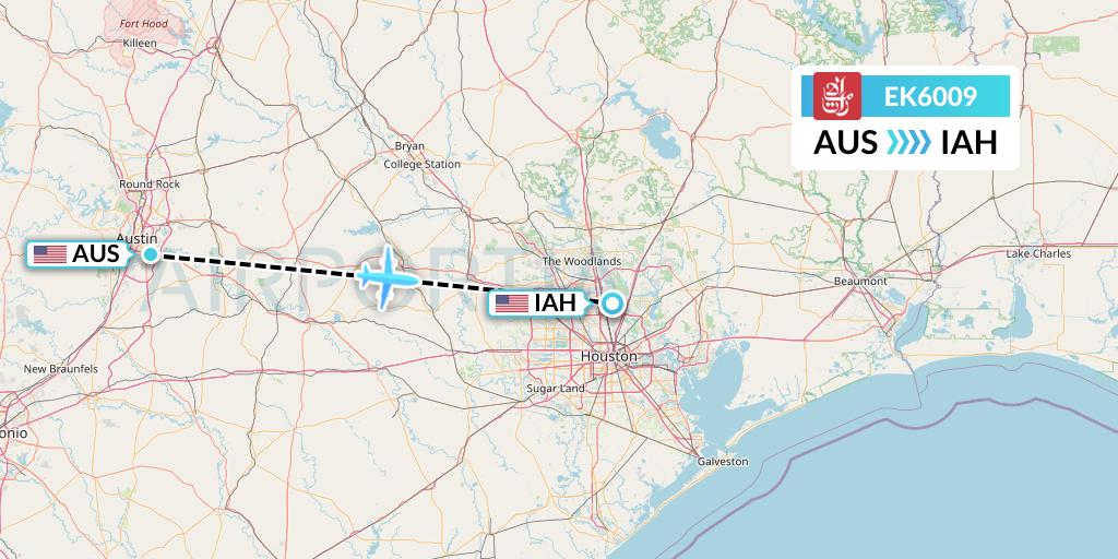 EK6009 Emirates Flight Map: Austin to Houston