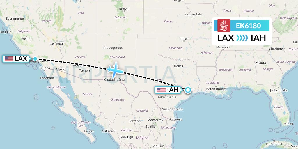 EK6180 Emirates Flight Map: Los Angeles to Houston