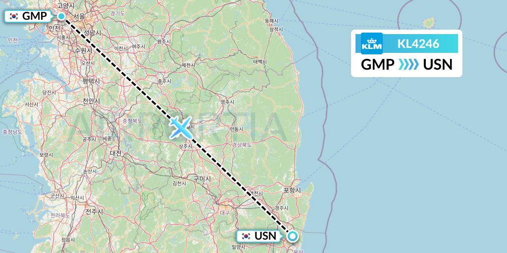 KL4246 KLM Flight Map: Seoul to Ulsan