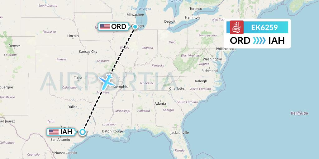 EK6259 Emirates Flight Map: Chicago to Houston