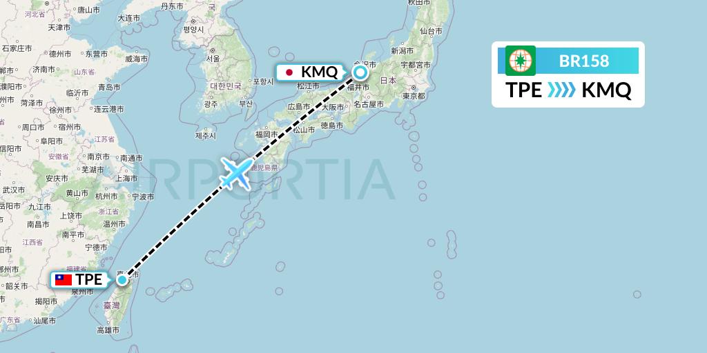 BR158 EVA Air Flight Map: Taipei to Komatsu