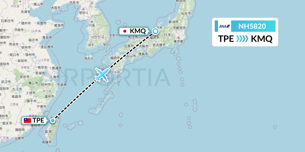 NH5820 All Nippon Airways Flight Map: Taipei to Komatsu