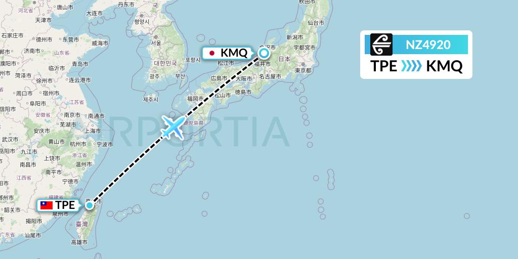 NZ4920 Air New Zealand Flight Map: Taipei to Komatsu