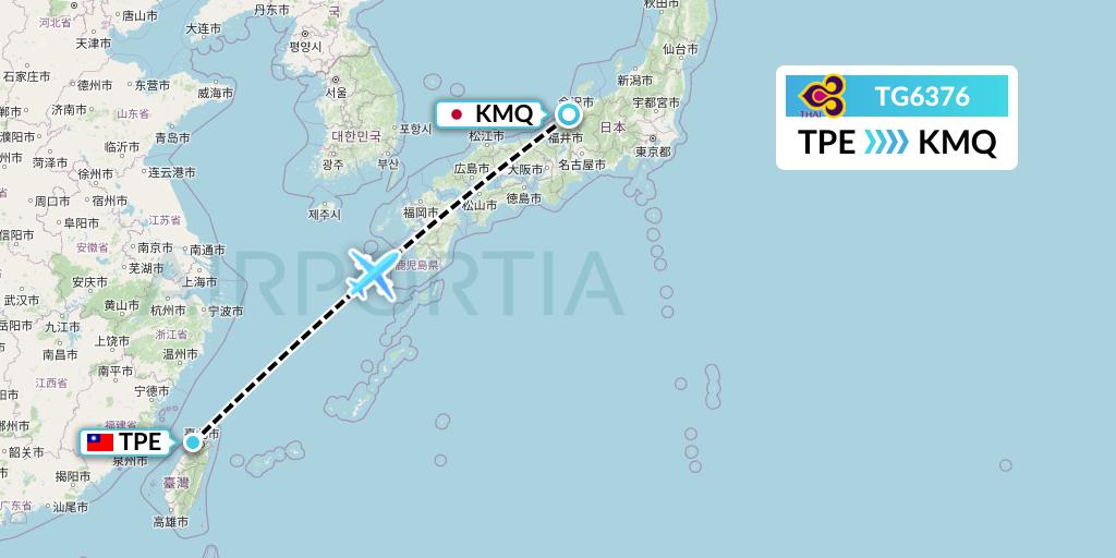 TG6376 Thai Airways Flight Map: Taipei to Komatsu
