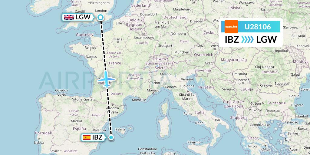 U28106 EasyJet Flight Map: Ibiza to London