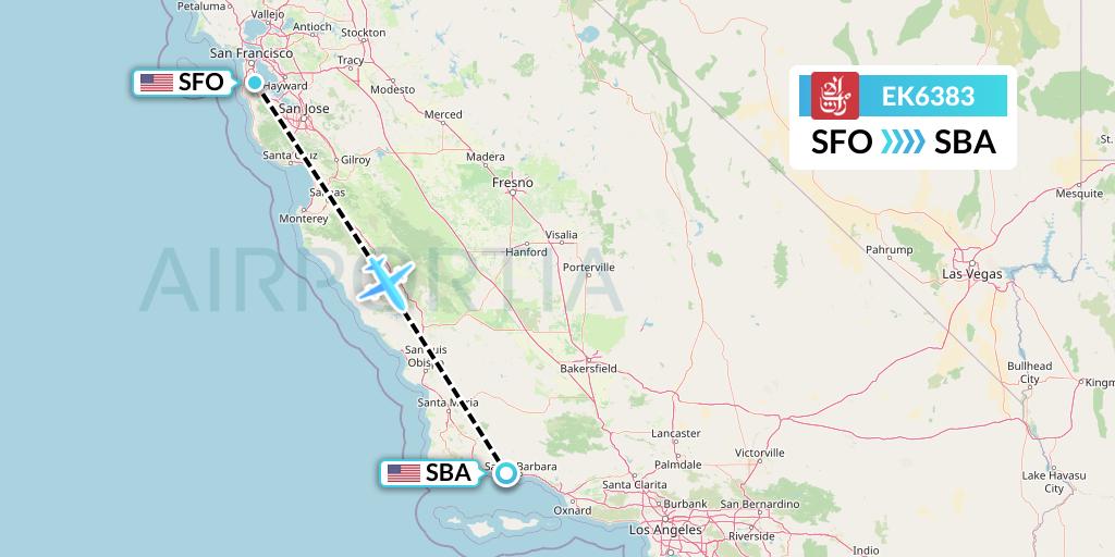 EK6383 Emirates Flight Map: San Francisco to Santa Barbara