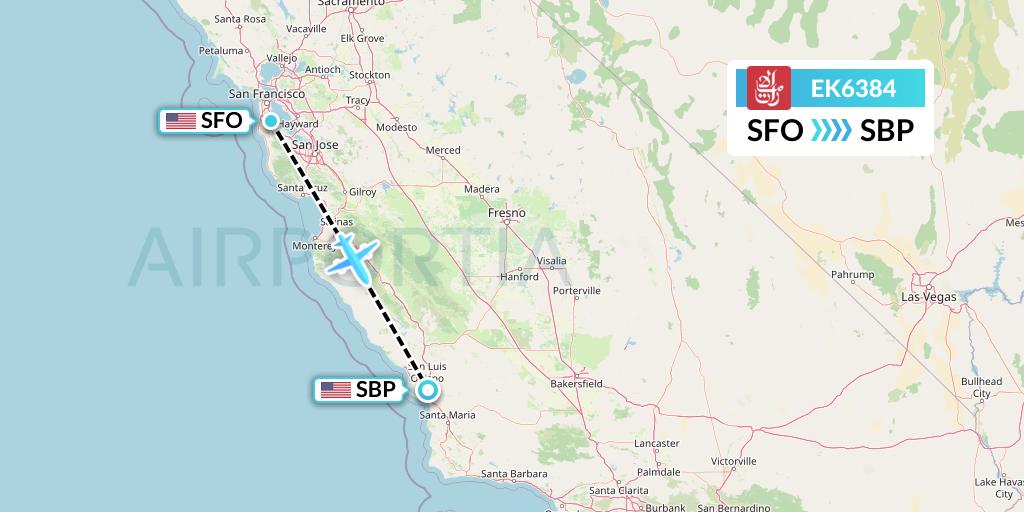 EK6384 Emirates Flight Map: San Francisco to San Luis Obispo