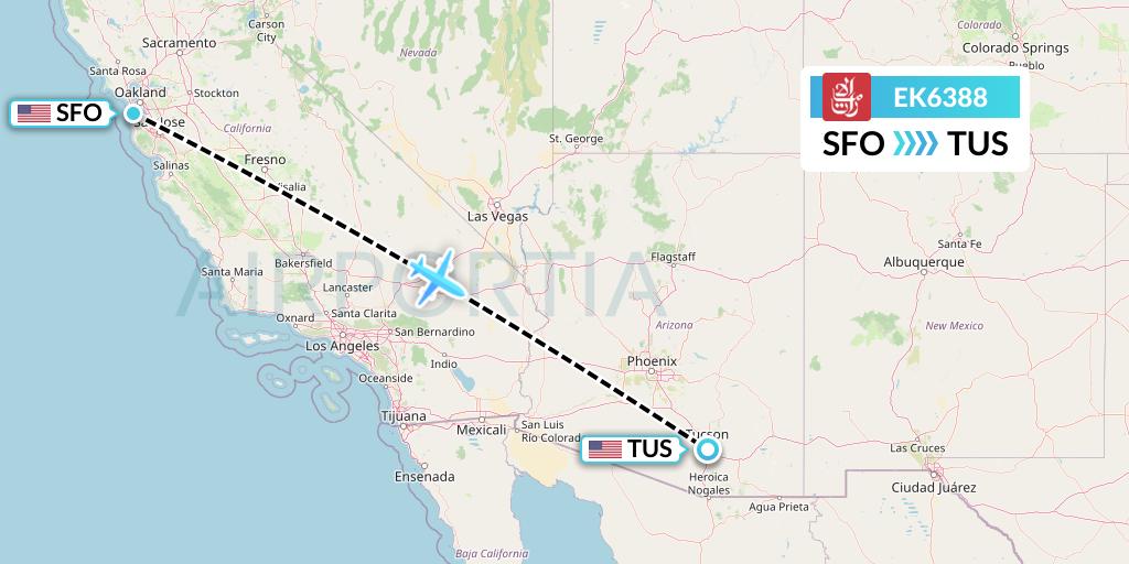 EK6388 Emirates Flight Map: San Francisco to Tucson
