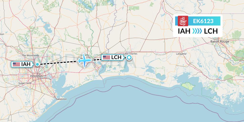 EK6123 Emirates Flight Map: Houston to Lake Charles