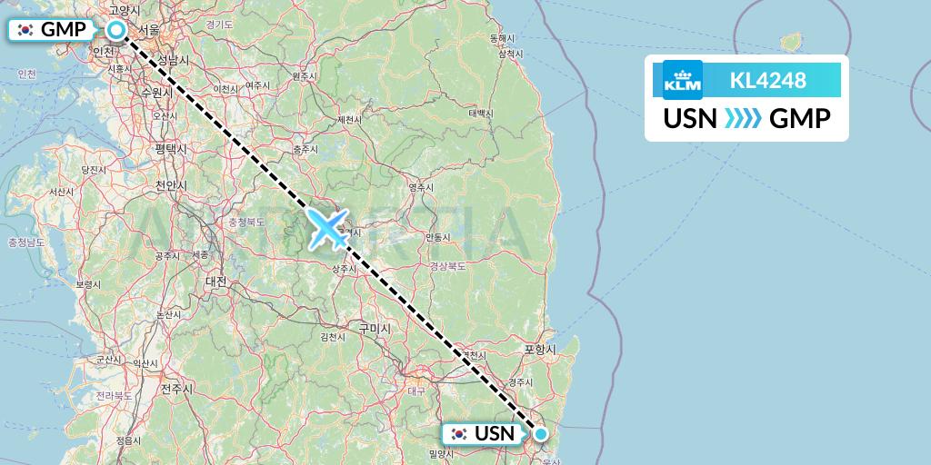 KL4248 KLM Flight Map: Ulsan to Seoul
