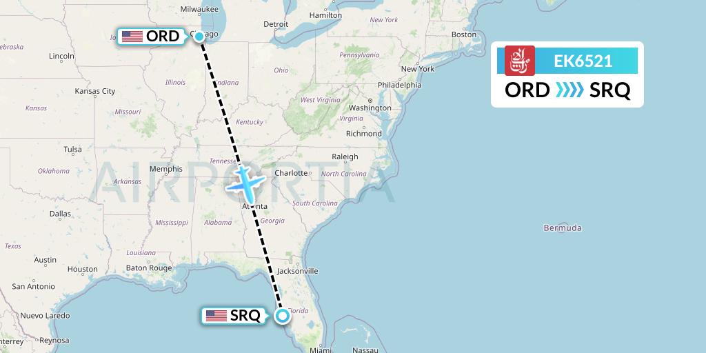 EK6521 Emirates Flight Map: Chicago to Sarasota