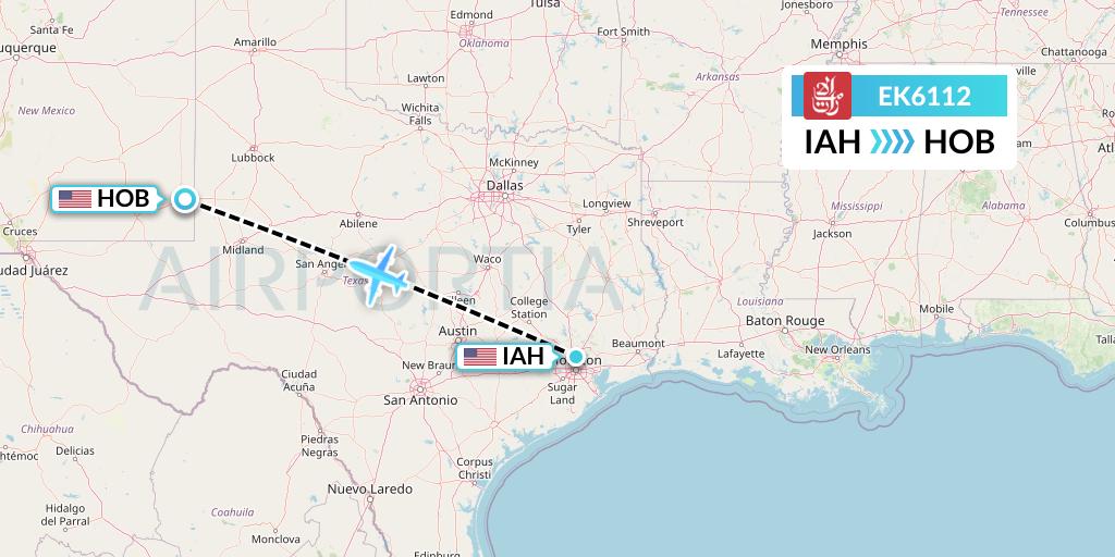 EK6112 Emirates Flight Map: Houston to Hobbs