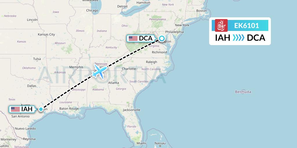 EK6101 Emirates Flight Map: Houston to Washington