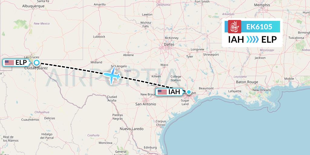 EK6105 Emirates Flight Map: Houston to El Paso