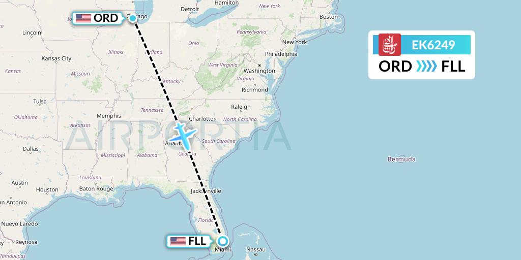 EK6249 Emirates Flight Map: Chicago to Fort Lauderdale